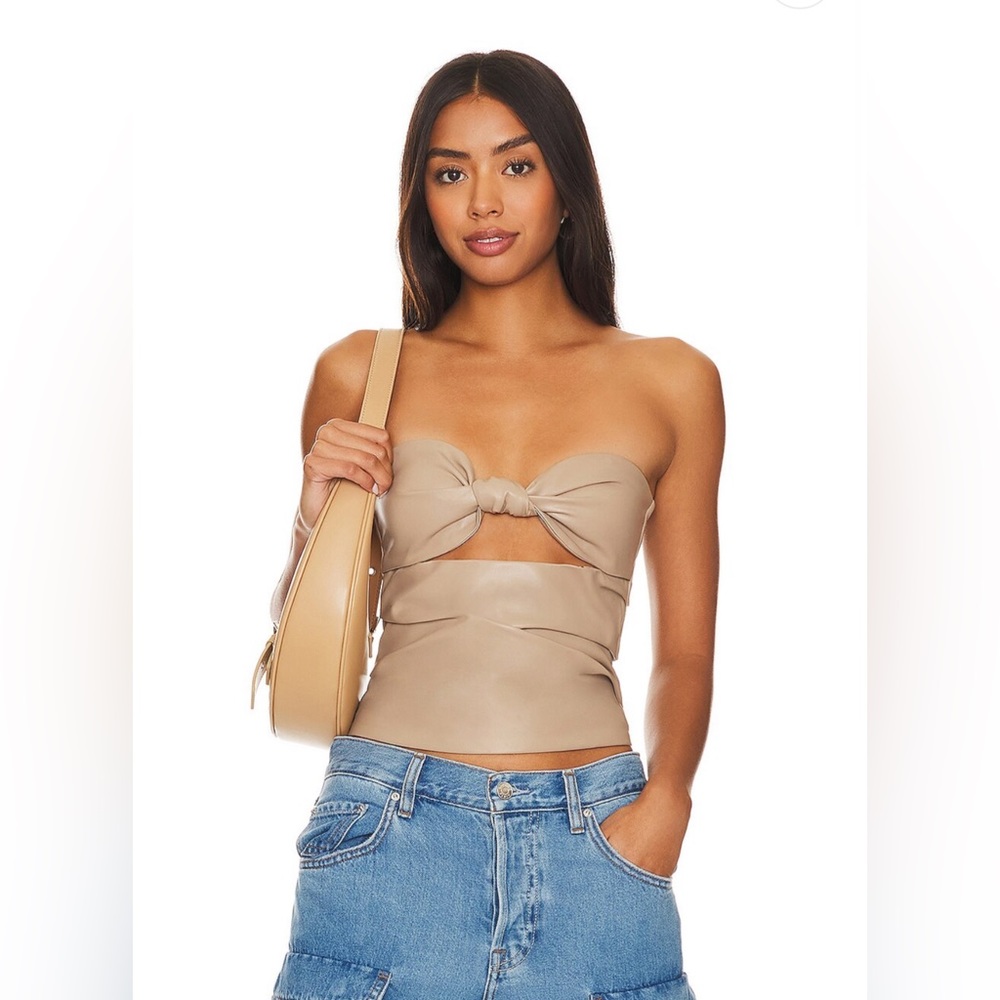 Daxton Faux Leather Top in Beige Neutral
